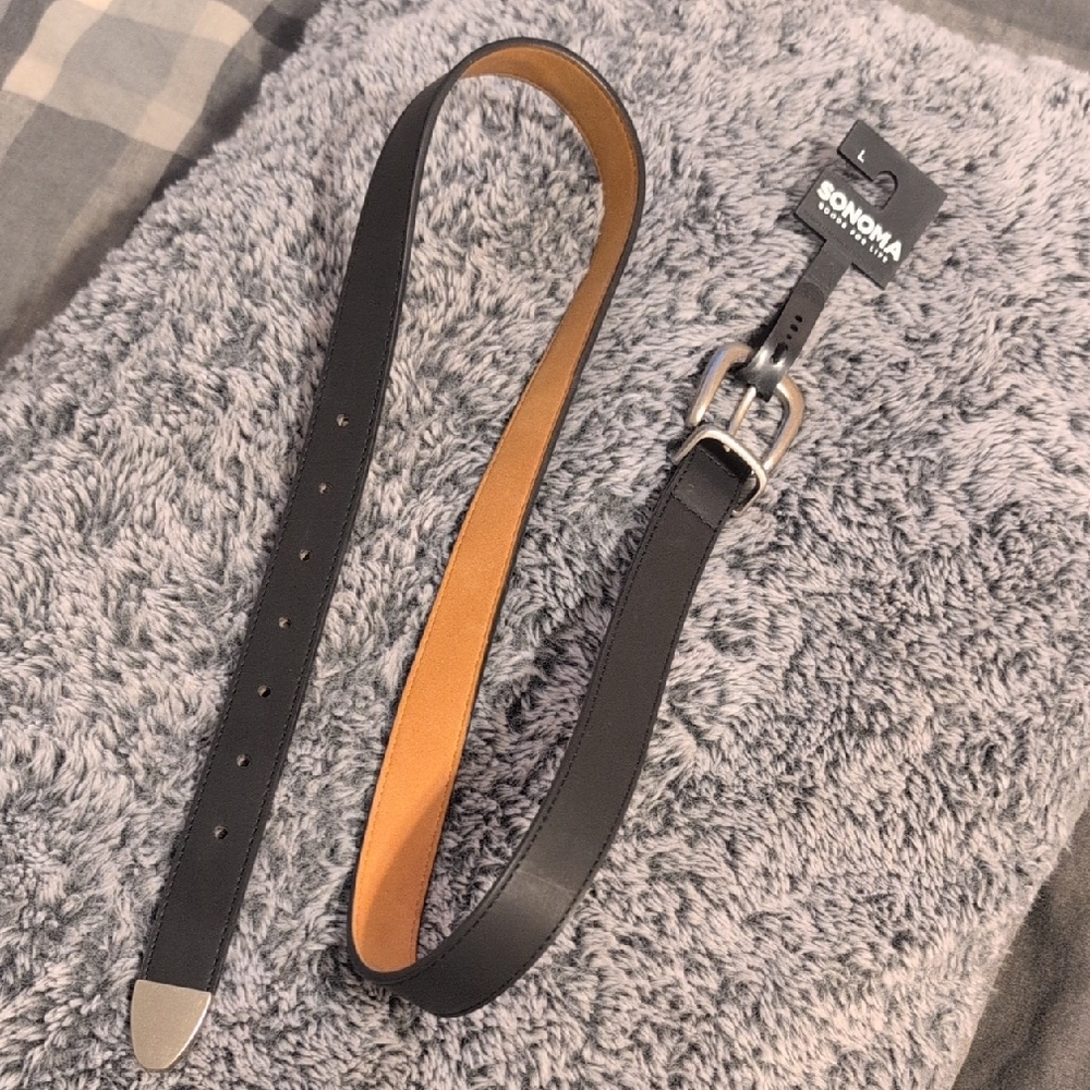 Sonoma Black and Brown Leather Belt with Silver Buckle